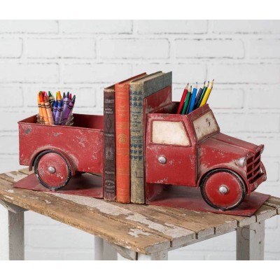 NEW Rustic Metal Red Truck Bookends Farmhouse   232874255144